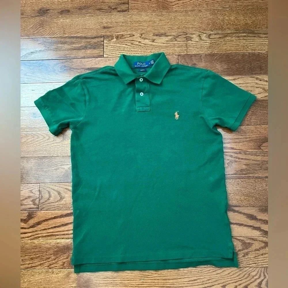 Polo Ralph Lauren orange icon logo slim fit pique green Men’s Sz M